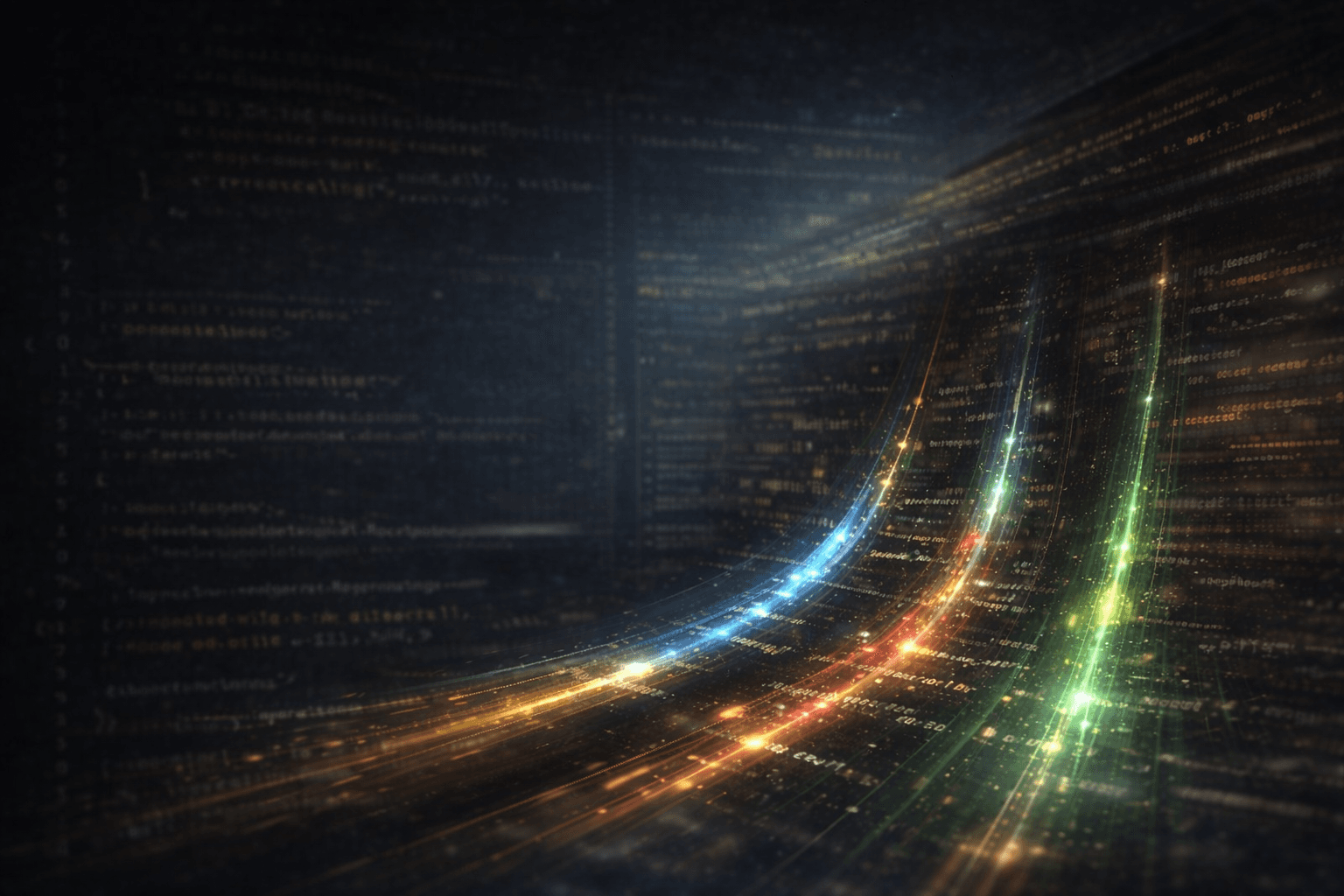 Abstract coding background with dynamic light trails
